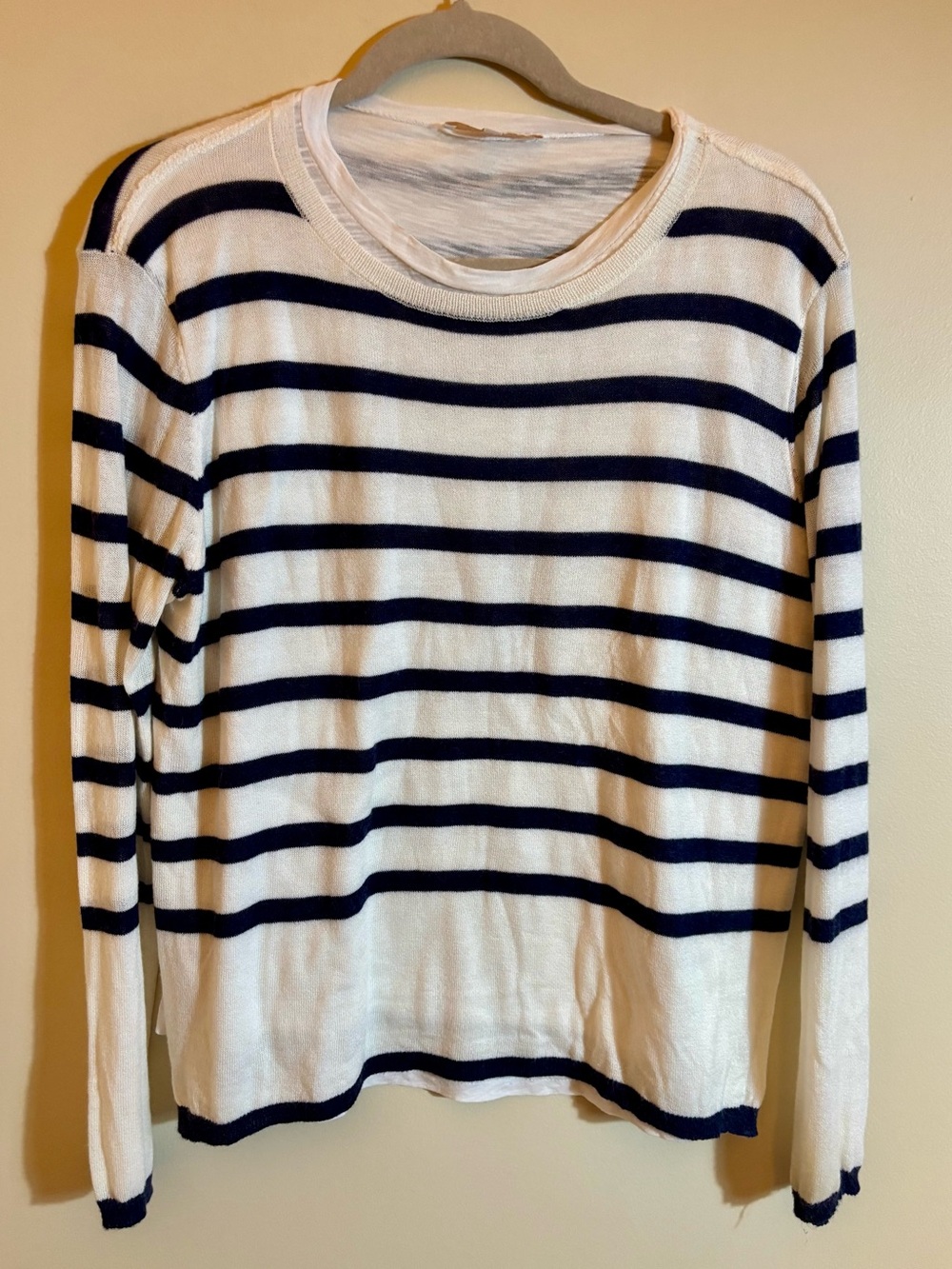 Olivaceous Navy & White Striped Long-Sleeve T-shirt Knit Sweater Layered Top
